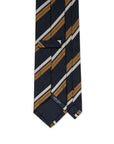 Silver & Mustard Double Stripe Dark Navy Woven Silk Tie