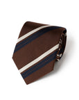 Silver & Navy Double Stripe Brown Woven Silk Tie