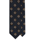 Mustard Diamond Point Pattern Dark Navy Woven Silk Tie