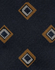 Mustard Diamond Point Pattern Dark Navy Woven Silk Tie