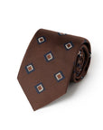 Navy Diamond Point Pattern Sienna Brown Woven Silk Tie