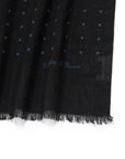 Navy Polka Dot Pattern Jet Black Virgin Wool Silk Scarf