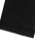 Navy Polka Dot Pattern Jet Black Virgin Wool Silk Scarf