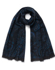 Full Paisley Pattern Navy Wool Silk Scarf