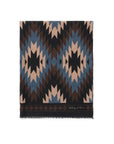 Navajo Pattern Black Brown Blue Wool Silk Scarf