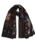 Navajo Pattern Black Brown Blue Wool Silk Scarf