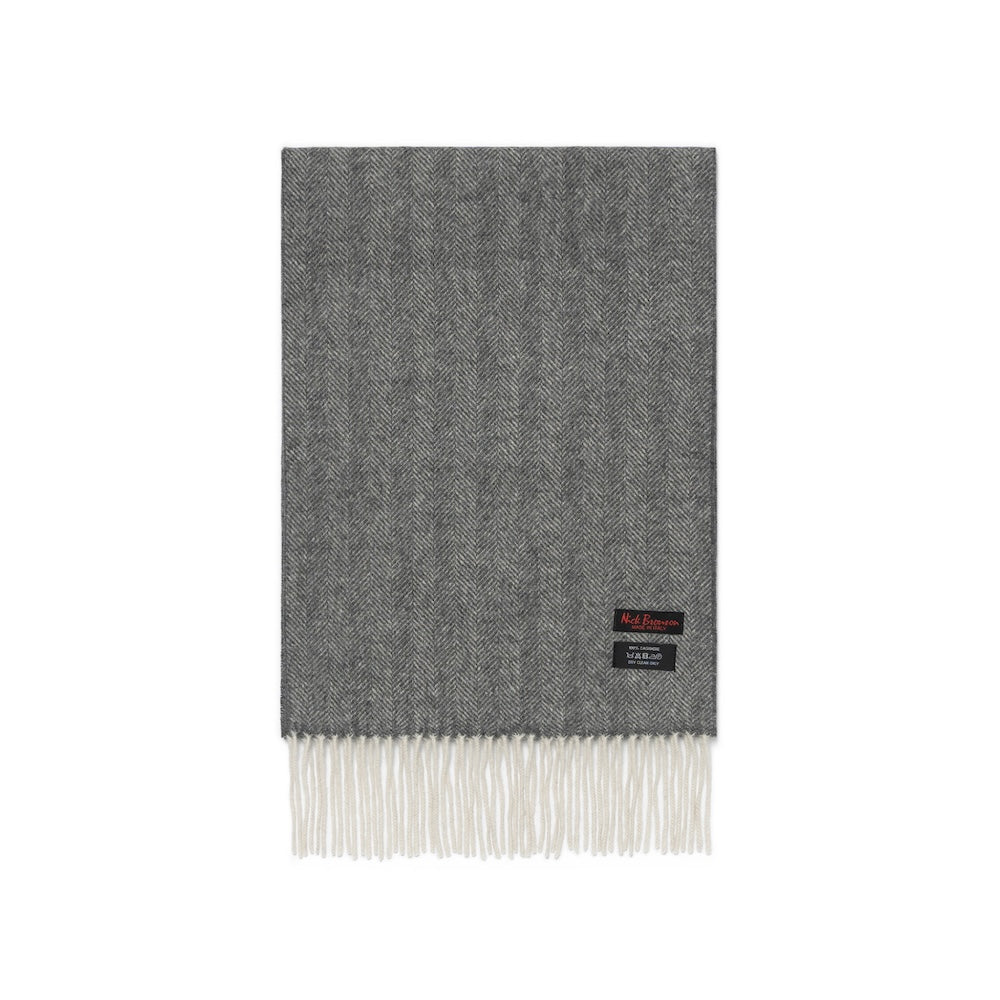 Middle Grey Herringbone Cashmere Scarf