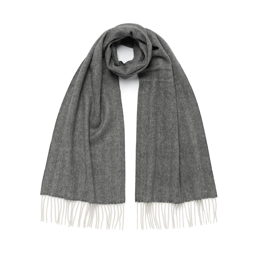 Middle Grey Herringbone Cashmere Scarf