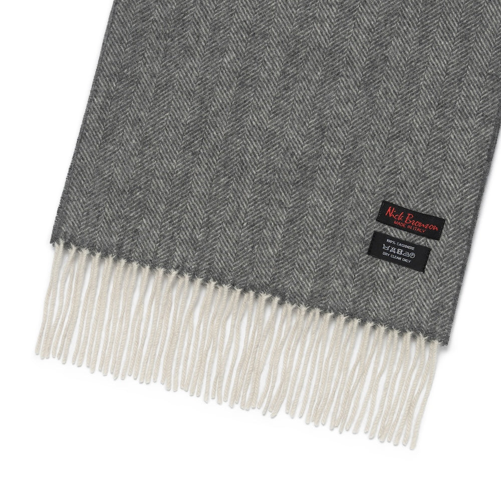 Middle Grey Herringbone Cashmere Scarf