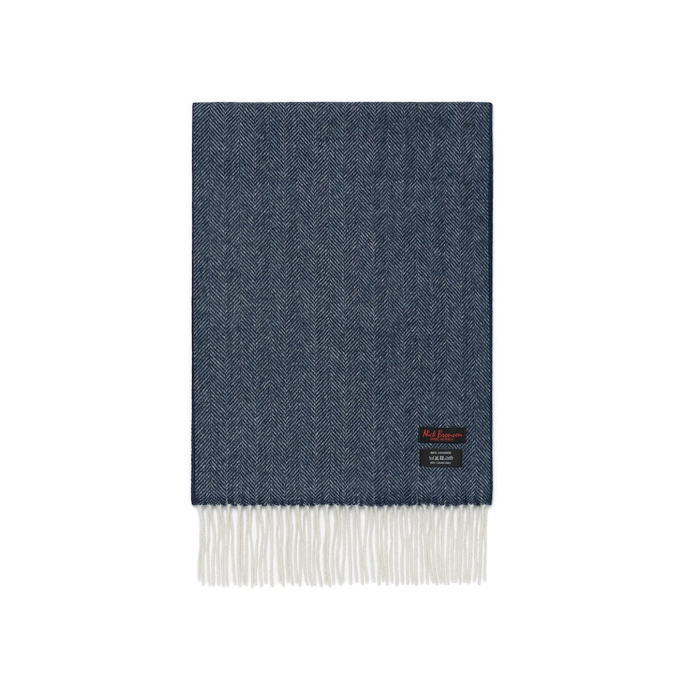 Navy Herringbone Cashmere Scarf