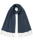 Navy Herringbone Cashmere Scarf