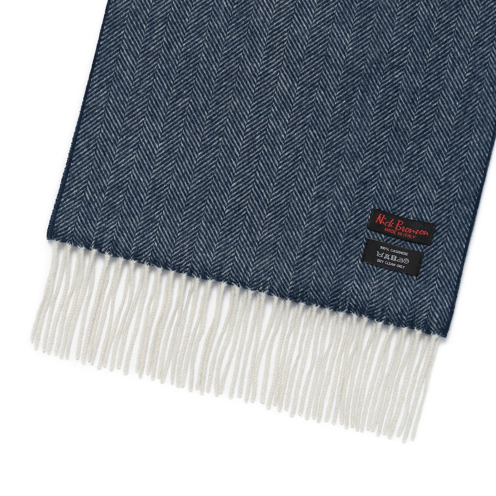 Navy Herringbone Cashmere Scarf