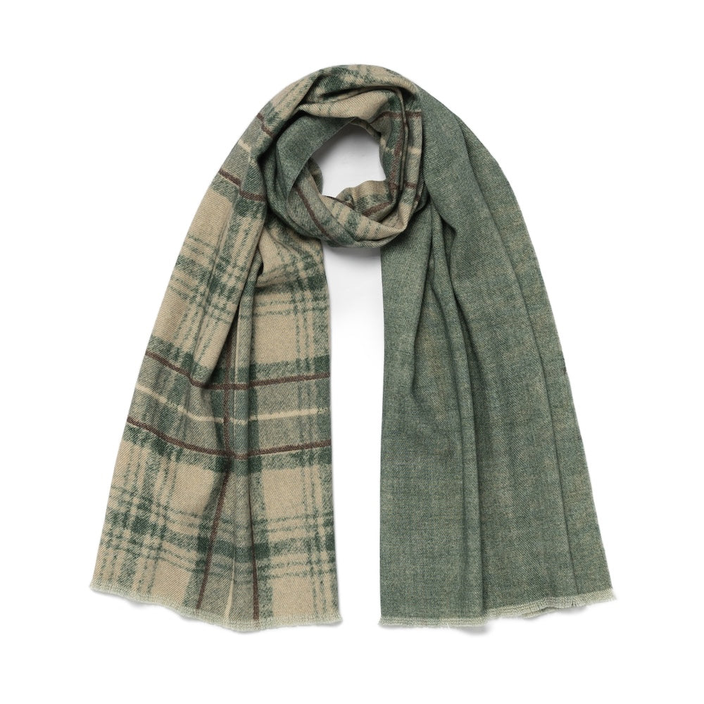Sage Green Check Pattern &amp; Solid Double Face Wool Scarf