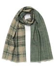 Sage Green Check Pattern & Solid Double Face Wool Scarf