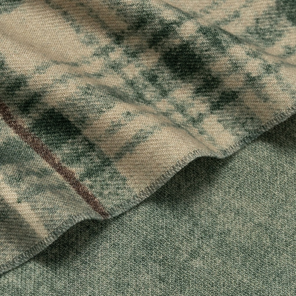 Sage Green Check Pattern &amp; Solid Double Face Wool Scarf