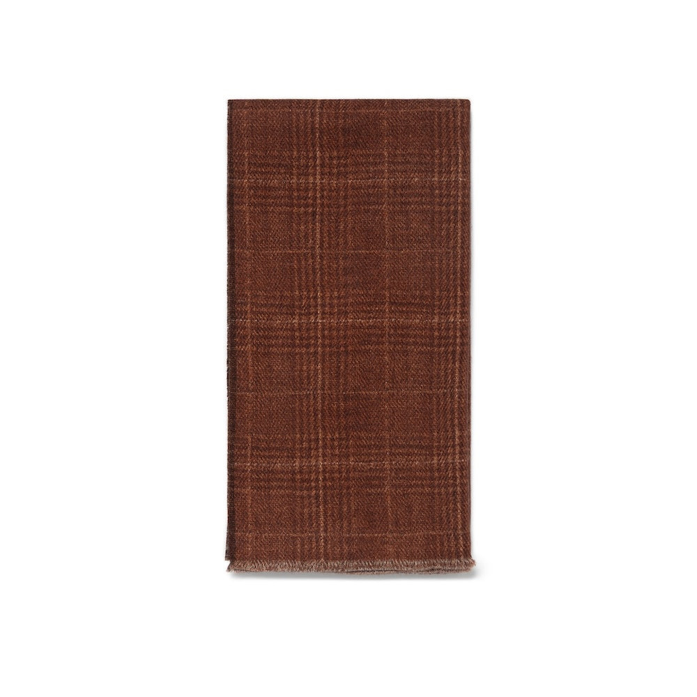 Maple Brown Check Pattern &amp; Dark Brown Solid Double Face Wool Scarf