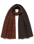 Maple Brown Check Pattern & Dark Brown Solid Double Face Wool Scarf