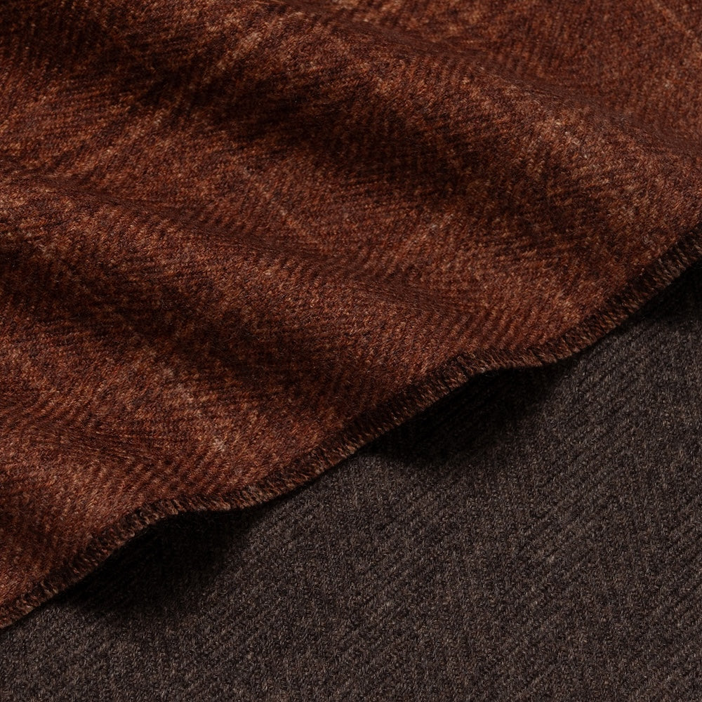 Maple Brown Check Pattern &amp; Dark Brown Solid Double Face Wool Scarf