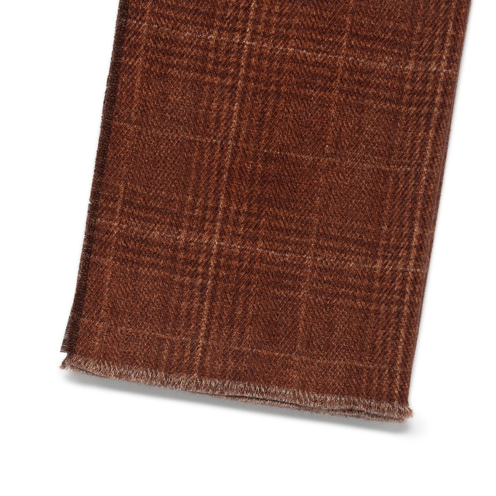 Maple Brown Check Pattern &amp; Dark Brown Solid Double Face Wool Scarf