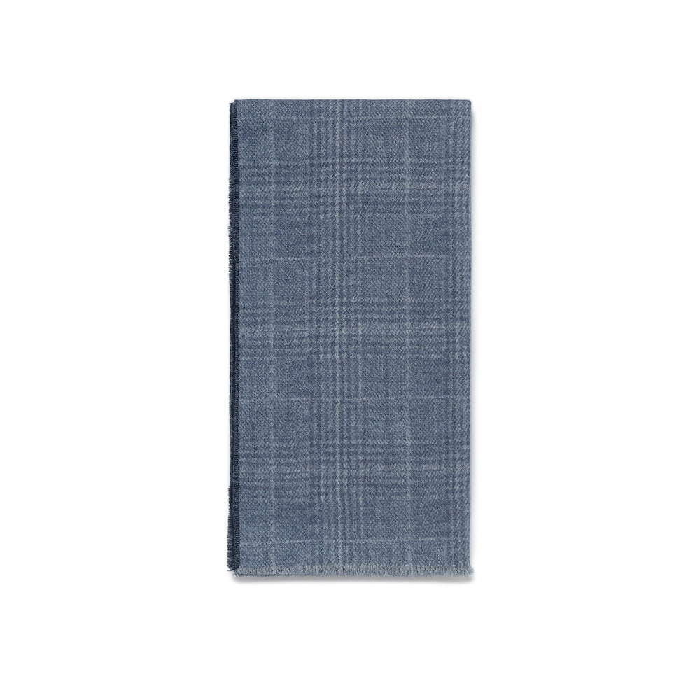 Cozy Blue Check Pattern &amp; Navy Solid Double Face Wool Scarf
