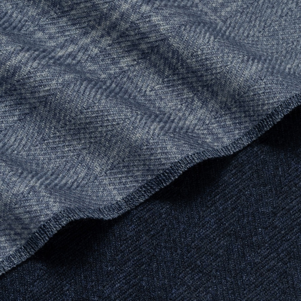 Cozy Blue Check Pattern &amp; Navy Solid Double Face Wool Scarf