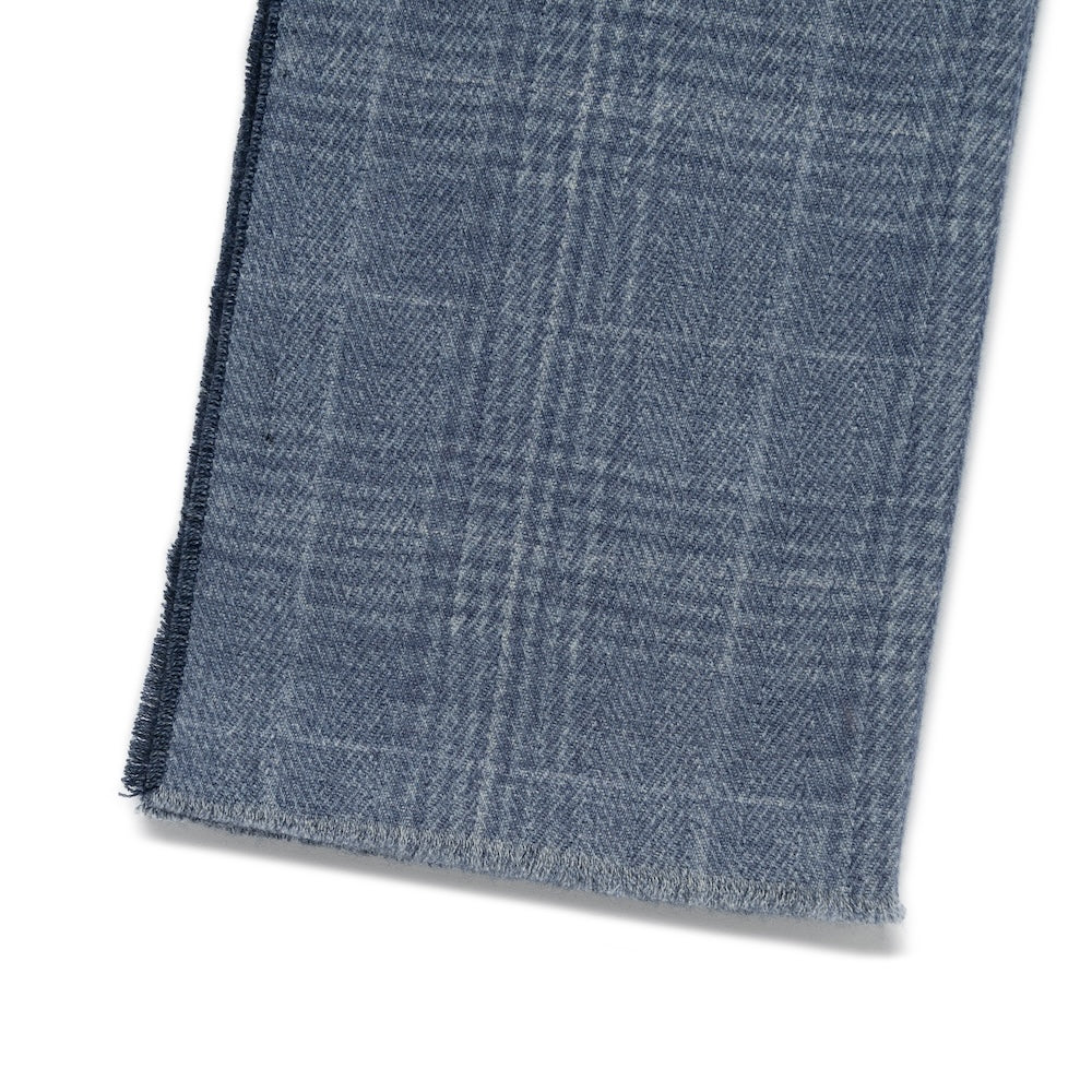 Cozy Blue Check Pattern &amp; Navy Solid Double Face Wool Scarf