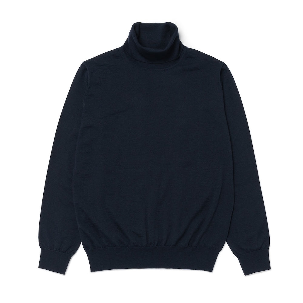 30 Gauge Super Fine Merino Wool High Gauge Navy Turtleneck Knit