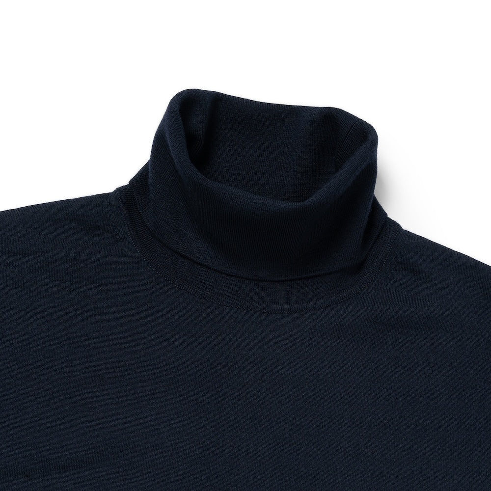 30 Gauge Super Fine Merino Wool High Gauge Navy Turtleneck Knit