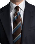 Como Silk Regimental Stripe Chocolate Brown & Sky Blue Tie