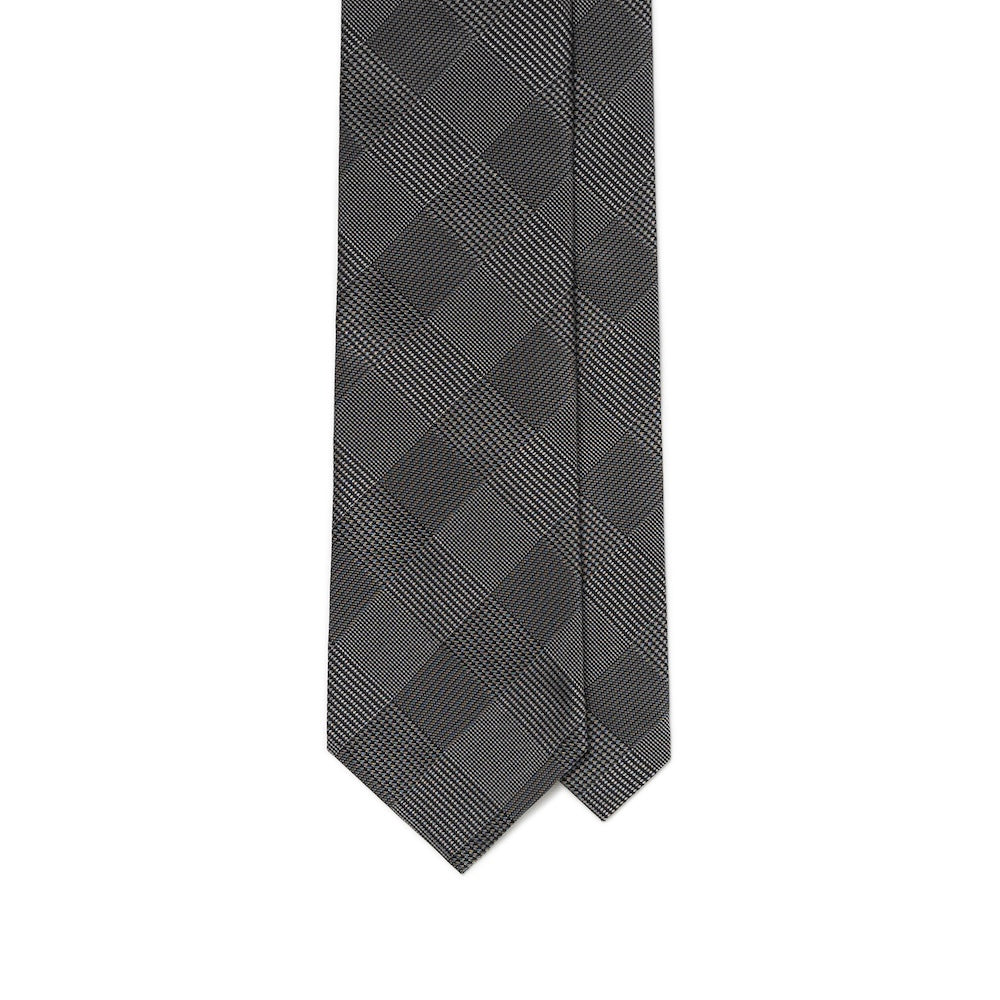 Como Silk Glen Check Pattern Charcoal Gray Tie