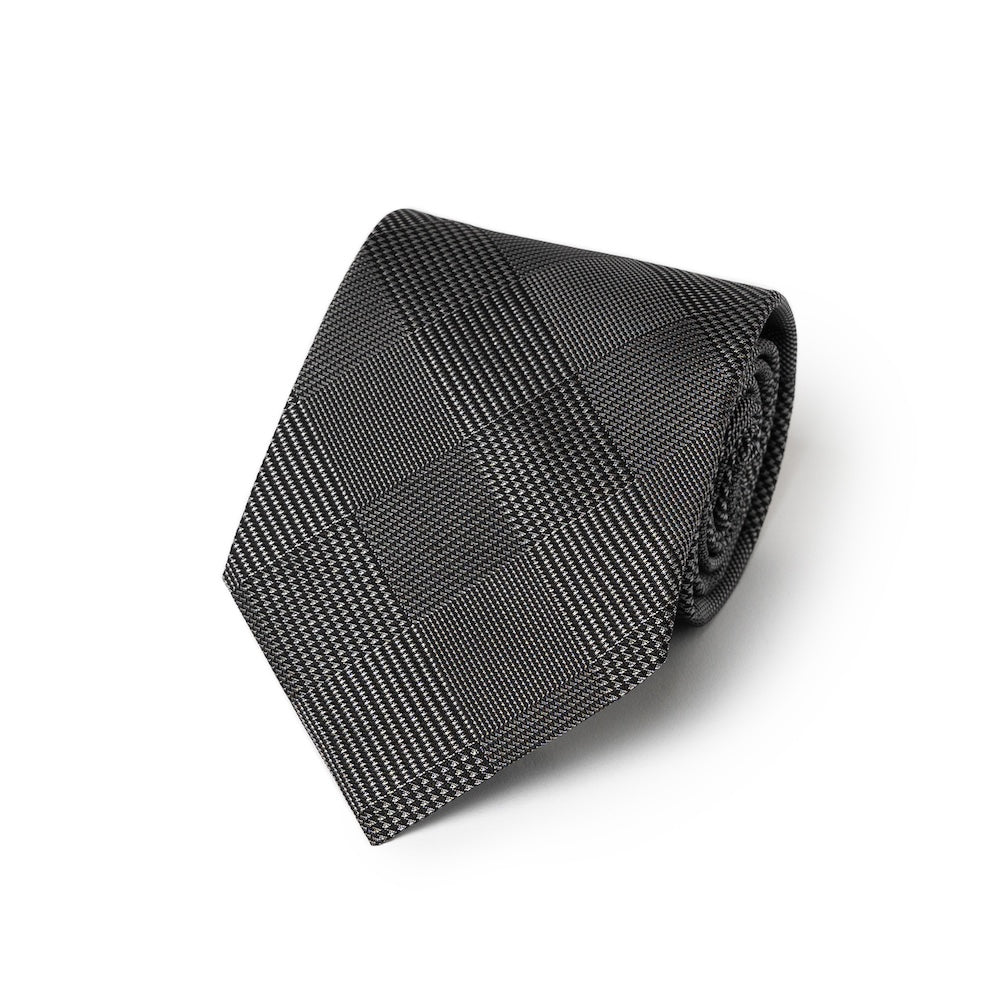 Como Silk Glen Check Pattern Charcoal Gray Tie