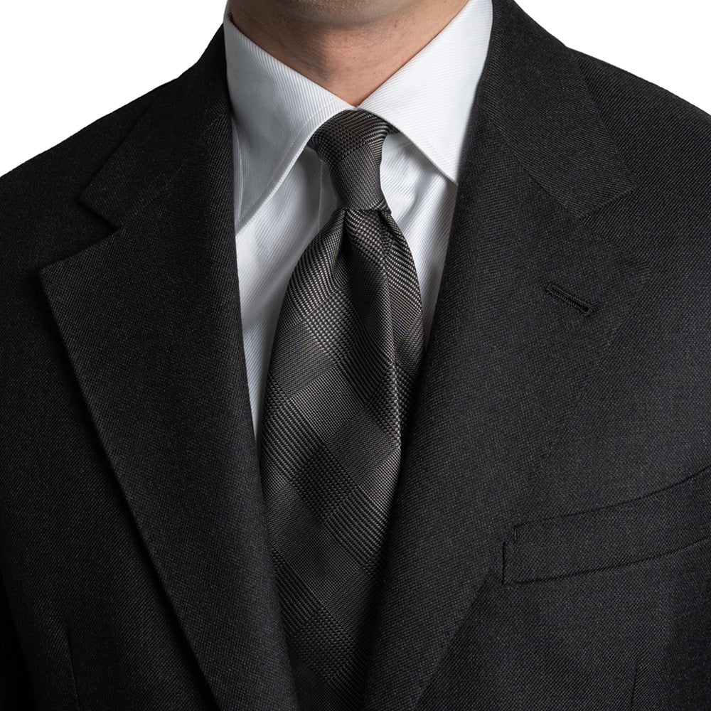 Como Silk Glen Check Pattern Charcoal Gray Tie