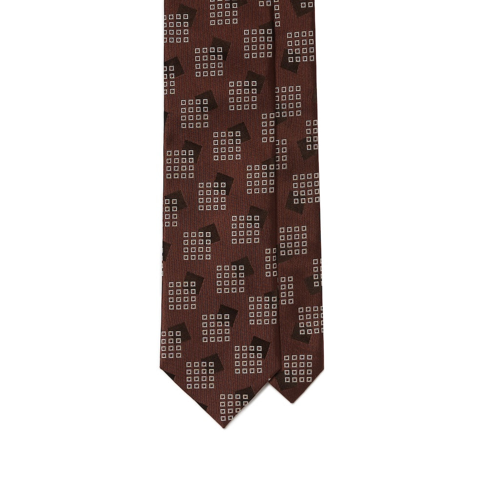 Block Pattern Tie Square Block Pattern Brick Brown Woven Silk Tie – MEMENTOMORI