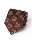Square Block Pattern Brick Brown Woven Silk Tie