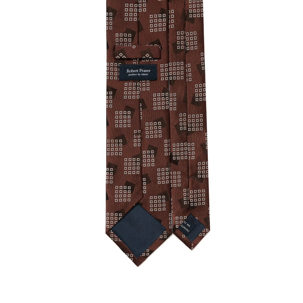 Block Pattern Tie Square Block Pattern Brick Brown Woven Silk Tie – MEMENTOMORI