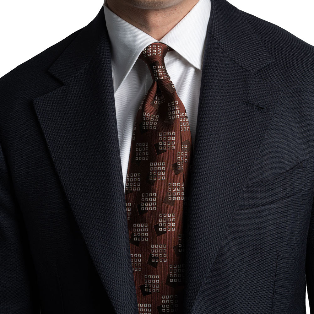 Block Pattern Tie Square Block Pattern Brick Brown Woven Silk Tie – MEMENTOMORI