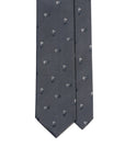 White Flower Pattern Charcoal Gray Woven Silk Tie
