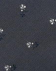 White Flower Pattern Charcoal Gray Woven Silk Tie