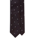 White Flower Pattern Espresso Brown Woven Silk Tie