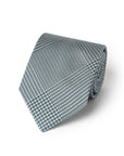 Original Glen Check Pattern Steel Blue & Silver Woven Silk Tie