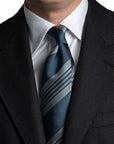 Wide Multi Stripe Steel Blue Woven Silk Tie