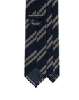 Classic Stripe Dark Navy, Brown, and White Textured Woven Silk Tie