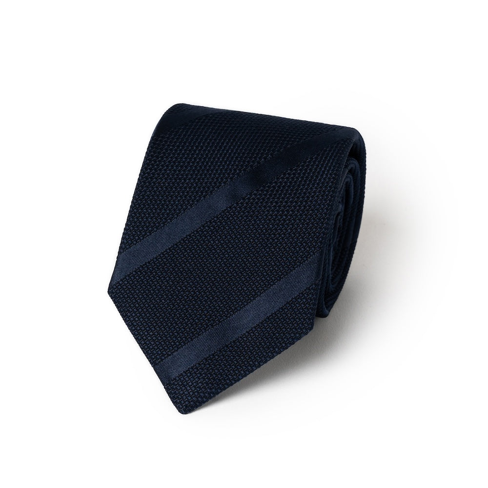 Tone-on-Tone Stripe Dark Navy Textured Woven Silk Tie