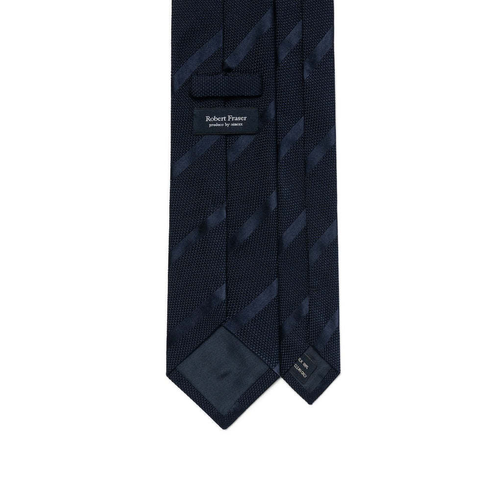 Tone-on-Tone Stripe Dark Navy Textured Woven Silk Tie