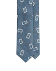 Square Block Pattern Dusty Blue Woven Cotton, Linen & Silk Tie