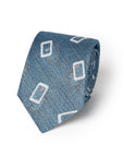 Square Block Pattern Dusty Blue Woven Cotton, Linen & Silk Tie