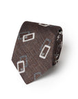 Square Block Pattern Chocolate Brown Woven Cotton, Linen & Silk Tie