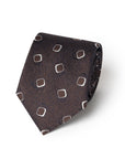 Double Square Pattern Espresso Brown Woven Silk & Linen Tie