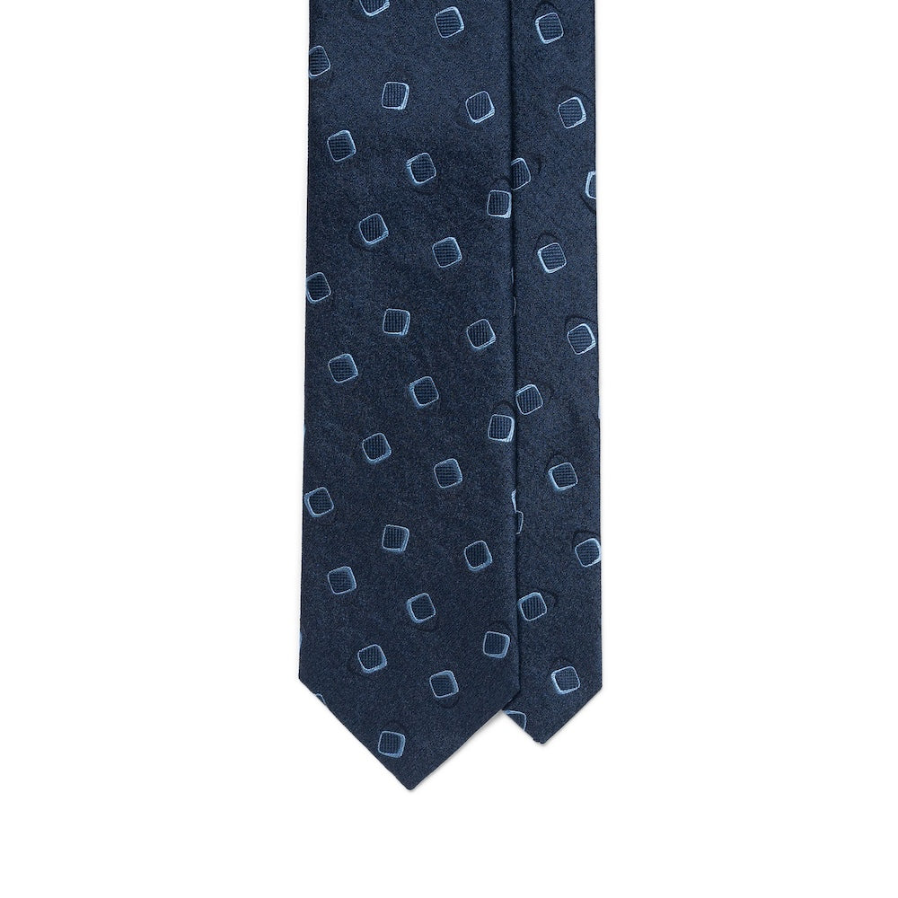 Dual Pattern Ties Double Square Pattern Royal Navy Woven Silk & Linen Tie – MEMENTOMORI