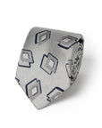 Double Diamond Layer Pattern Silver Gray Woven Silk Tie